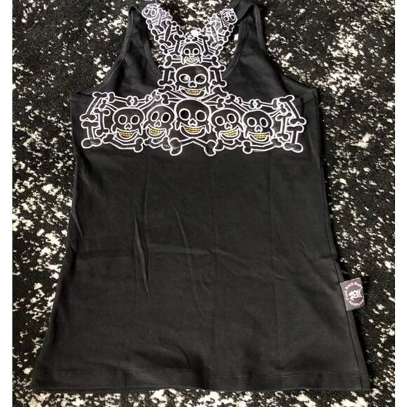 White Skulls Embroidery Skull Tank Top Sz Large - Picture 2 of 4